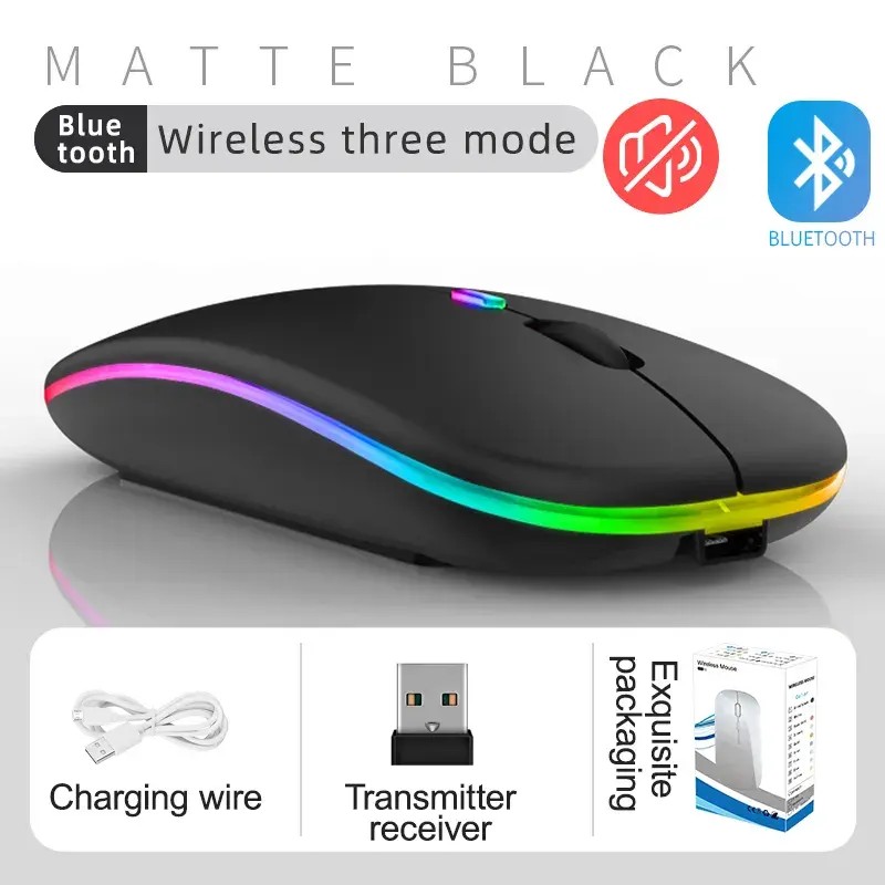 2.4GHz Bluetooth 5.0 Dual Mode wireless mouse silent LED RGB backlight rechargeable gaming wireless mouse for laptop