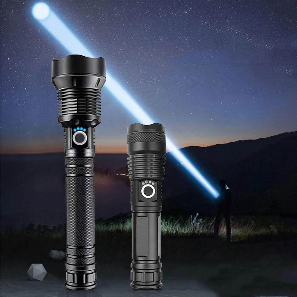 AT camping tactical flashlight with usb long range powerful high lumens 100000 waterproof rechargeable led torches flashlight