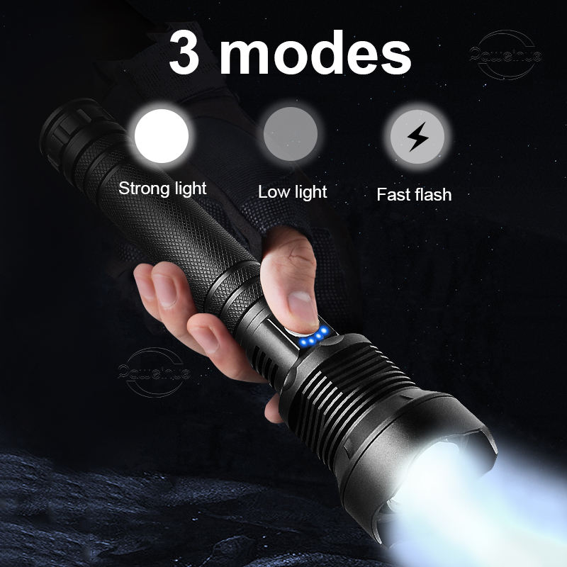 AT camping tactical flashlight with usb long range powerful high lumens 100000 waterproof rechargeable led torches flashlight