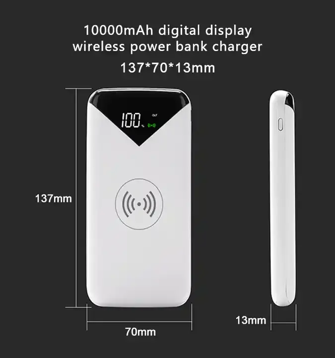 CE ROHS FCC certification 10000mah high capacity portable slim lcd digital display power bank double usb wireless charger