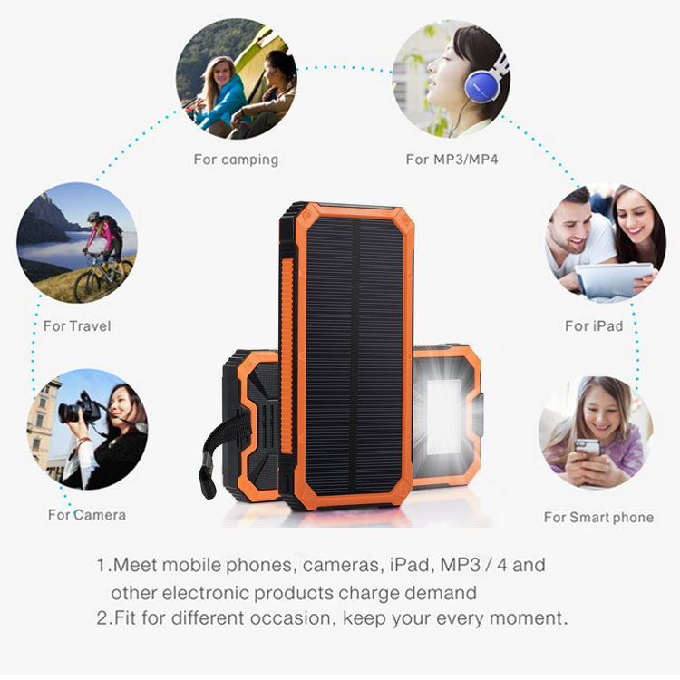 New Product Custom Solar Panel Powerbank Portable Solar Charger 15000mAh Solar Power Banks For Cell Phone