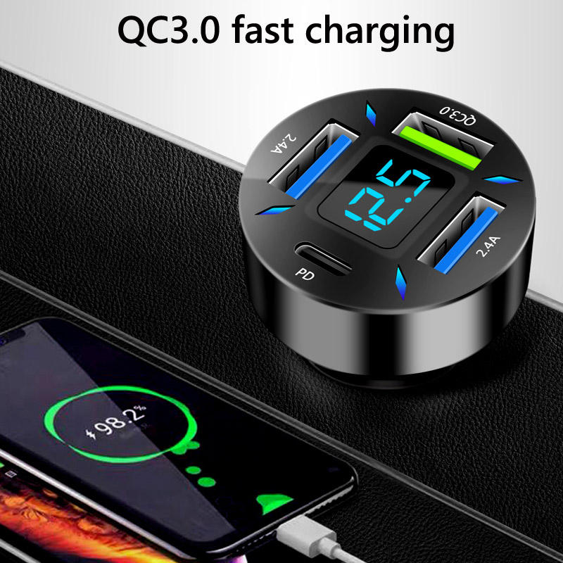 4 Ports USB PD Quick Car Charger QC 3.0 Type C Cigarette Lighter 12V USB C Car Charger for Mobile Phone