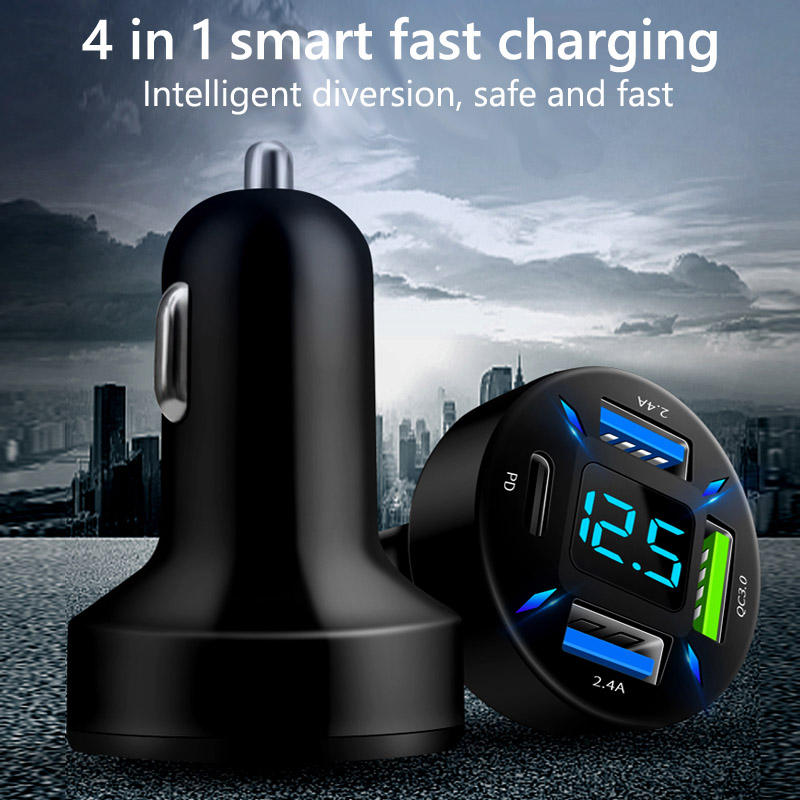 4 Ports USB PD Quick Car Charger QC 3.0 Type C Cigarette Lighter 12V USB C Car Charger for Mobile Phone