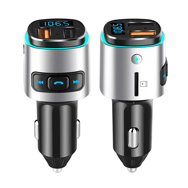 Fast Charging Car Phone Charger Colorful Ambient Light FM Transmitter