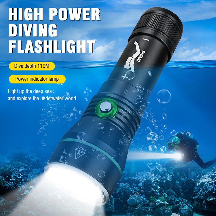 Professional diving flashlight 3000lumens Scuba Diving Torch Aluminum Alloy Diving Torch 110M diving depth Led Flashlight