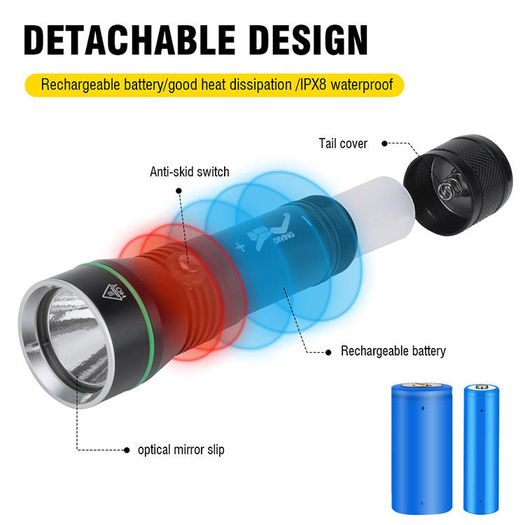 Professional diving flashlight 3000lumens Scuba Diving Torch Aluminum Alloy Diving Torch 110M diving depth Led Flashlight