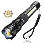 High Power Flashlight Side LED Red Light Work Lights Zoomble Focus Rechargeable Hand Torch with Power Display