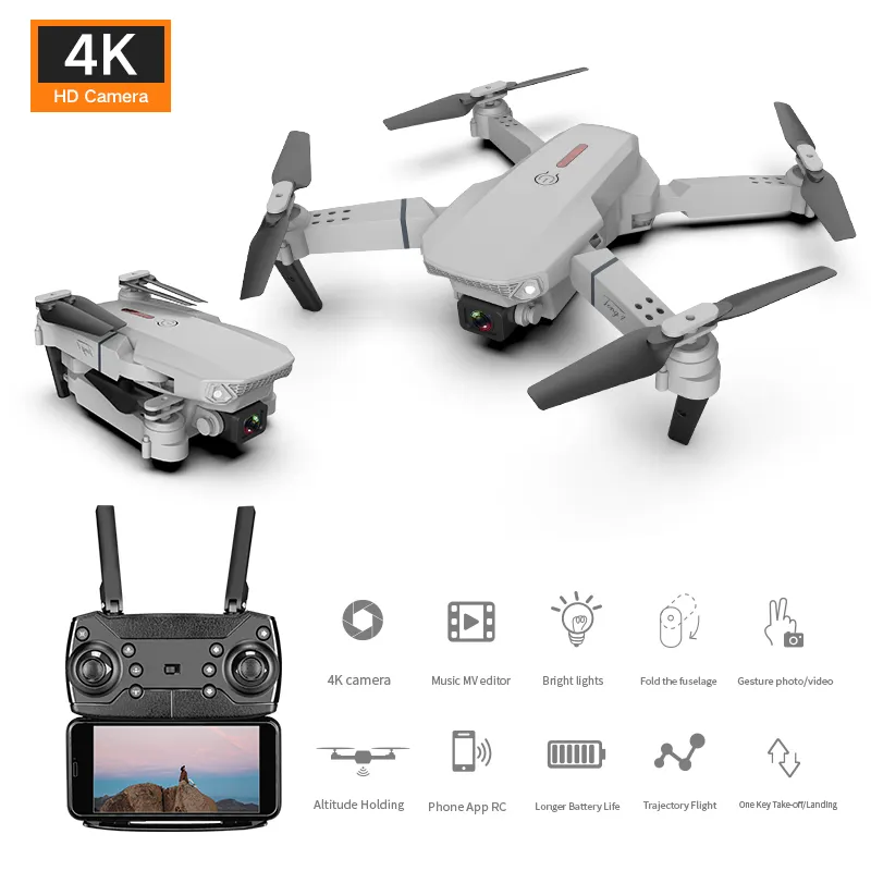 ToyHome E88 WIFI FPV Mini Professional Camera Drone 4K With HD Camera Foldable Headless mode Altitude Hold Long Range Pocket Dro