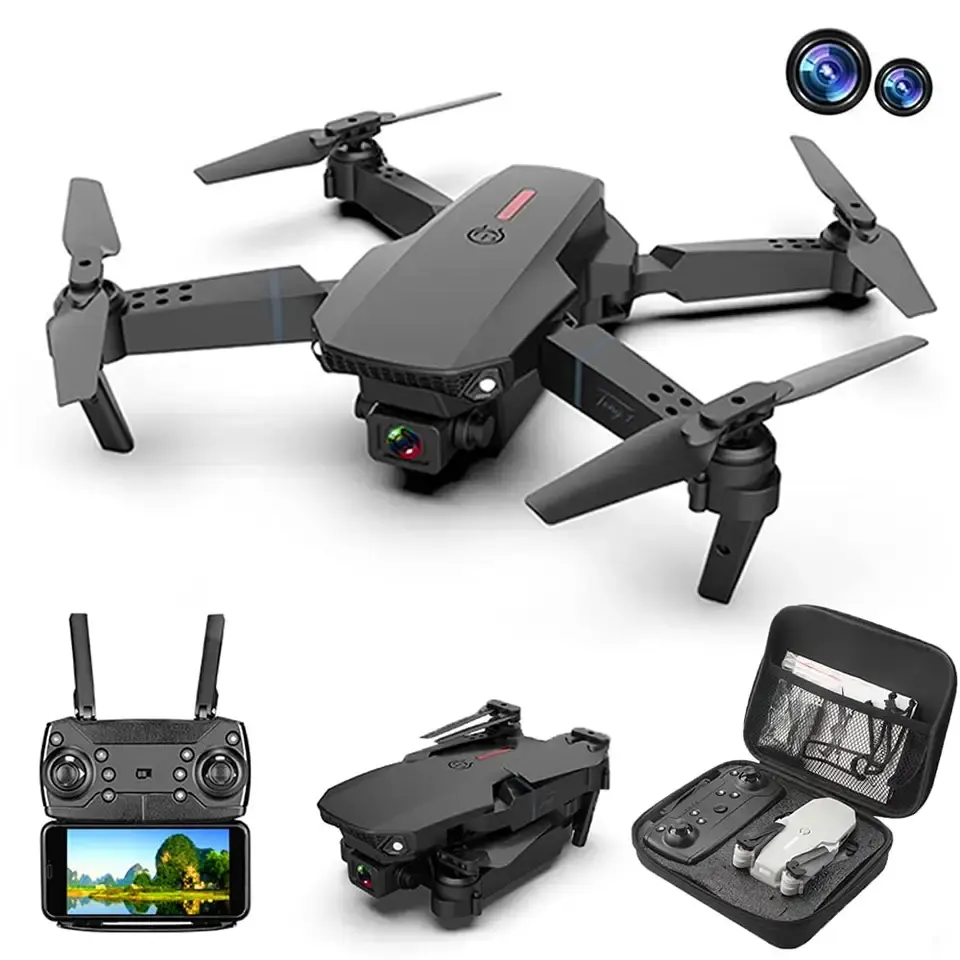 ToyHome E88 WIFI FPV Mini Professional Camera Drone 4K With HD Camera Foldable Headless mode Altitude Hold Long Range Pocket Dro