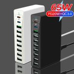 Multifunctional 65W 10-port USB PD Fast charger block Desktop Mobile phones Family-sized USB Quick charger adapter