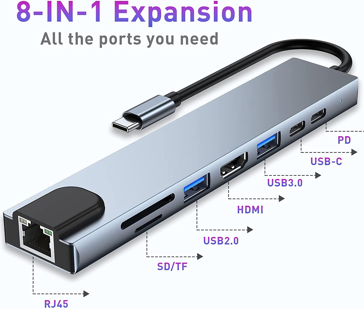 New Design Converter Laptop 8 Port Adapter Docking Station 8 In 1 Usb 3.0 C Hub For Macbook