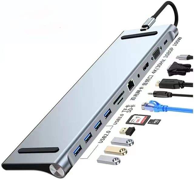 11 in 1 USB C Docking Station competitive manufacturer price Aluminum Alloy type c functional usb hub