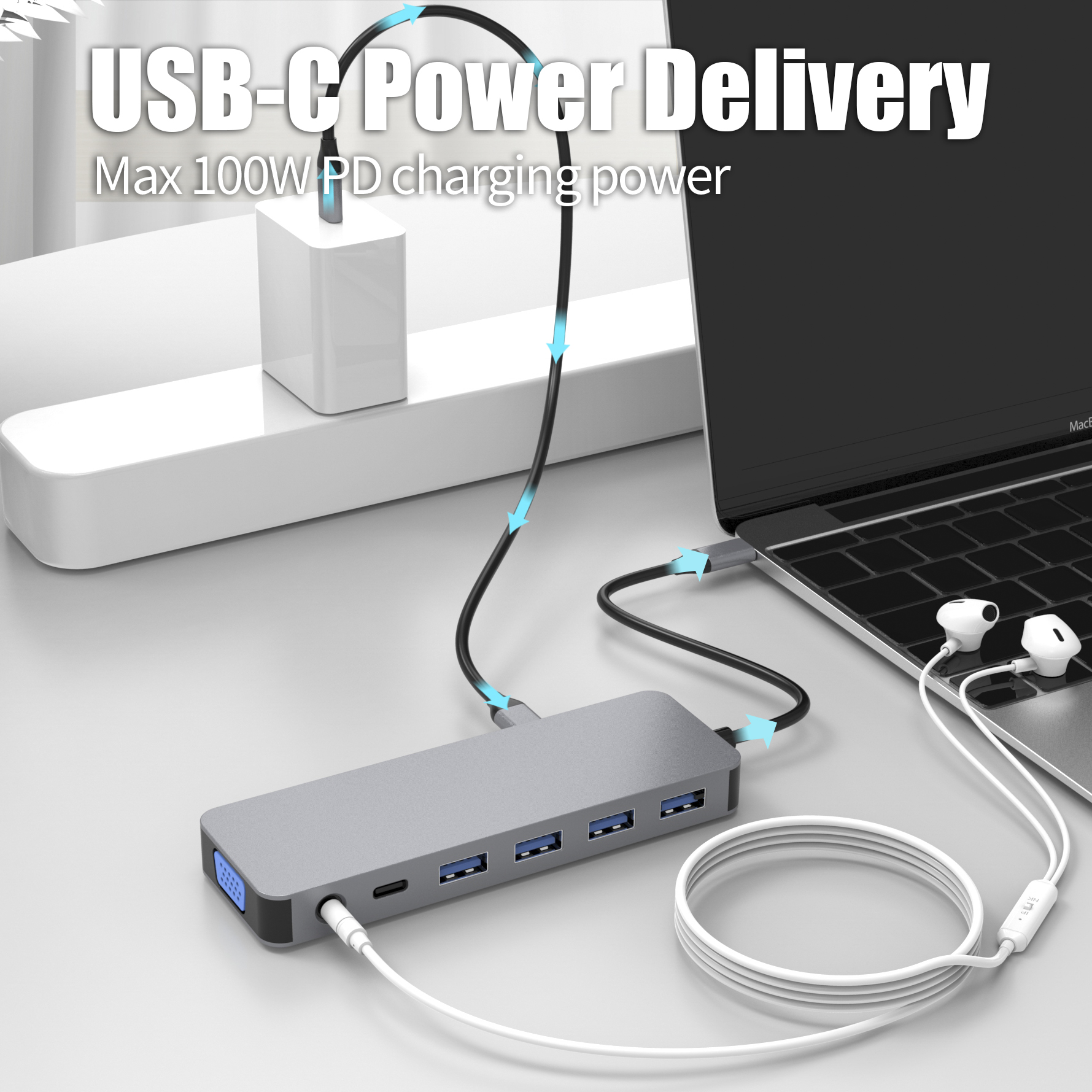 Portable 13 in 1 Multifunction Aluminum USB C Hubs Docking Station Type C TO HDMI DP VGA PD SD TF USB3.0 For Laptop Computer