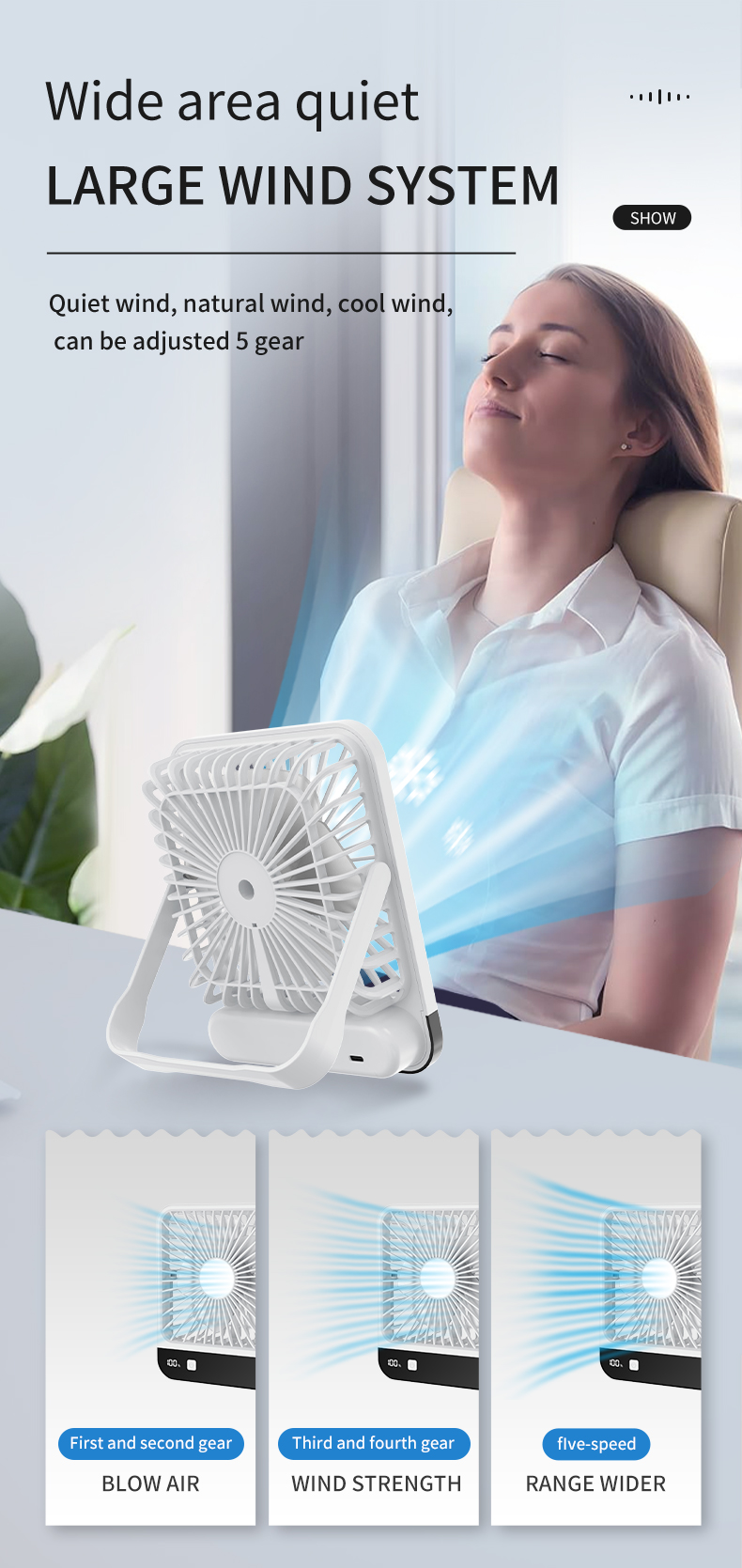 2024 Portable Mini USB LED Display Desk Fan Custom Logo Rechargeable Travel Fan Cooling Features Small Size Electric Battery