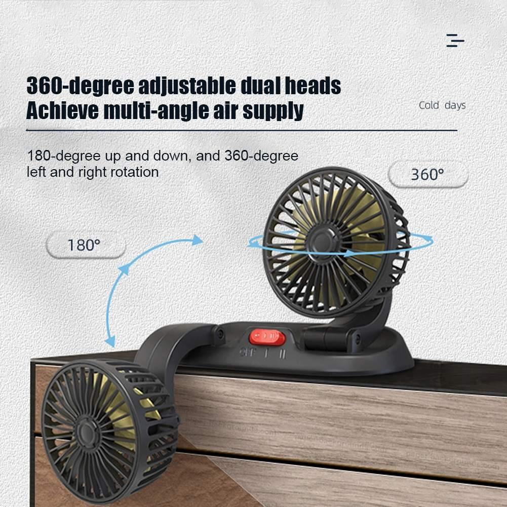 Portable Fan Strong Wind USB 360 Degree Rotatable 2 Speed Car Fans