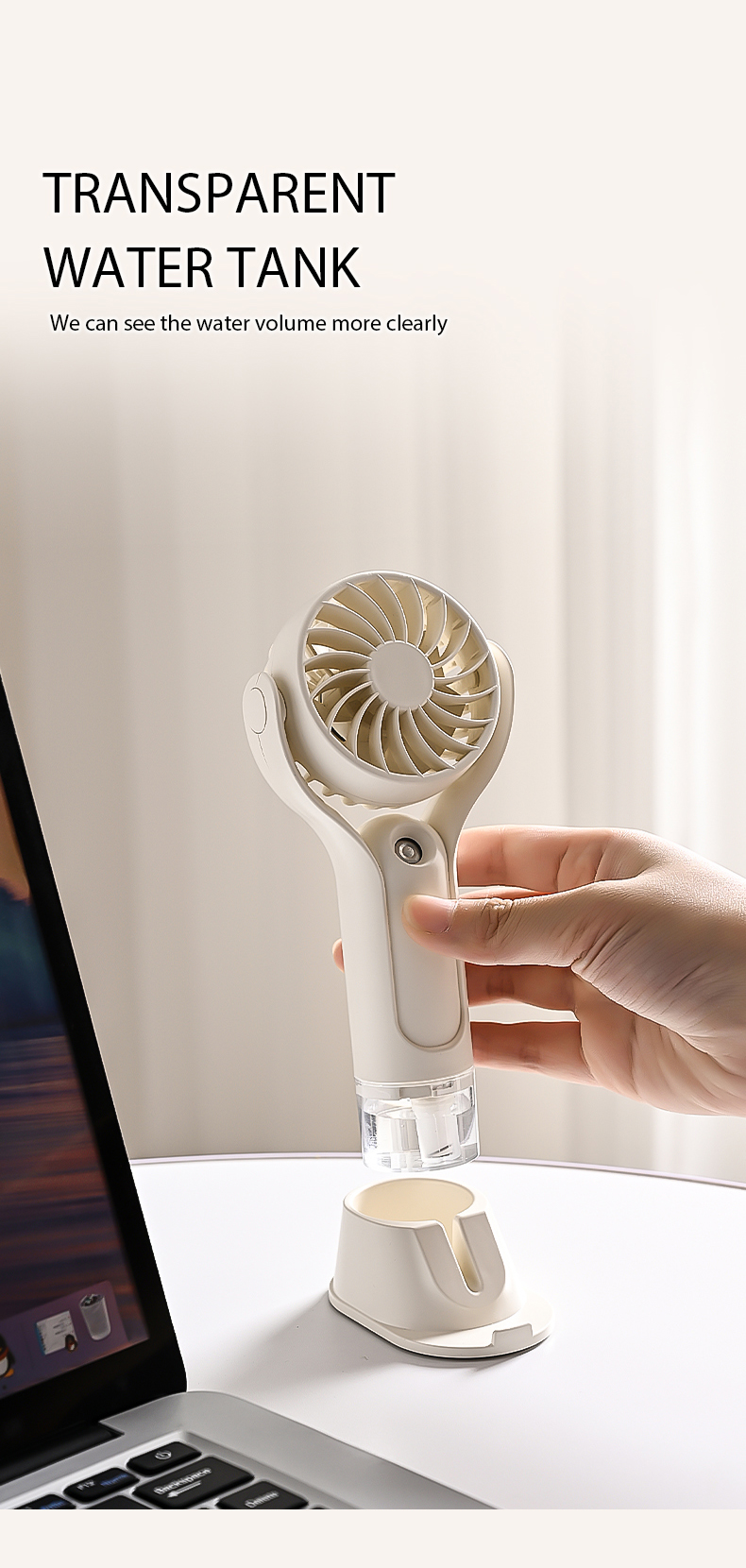 2024 new mould outdoor portable mini handheld fan base stand water air cooling personal desk USB rechargeable small mist fan