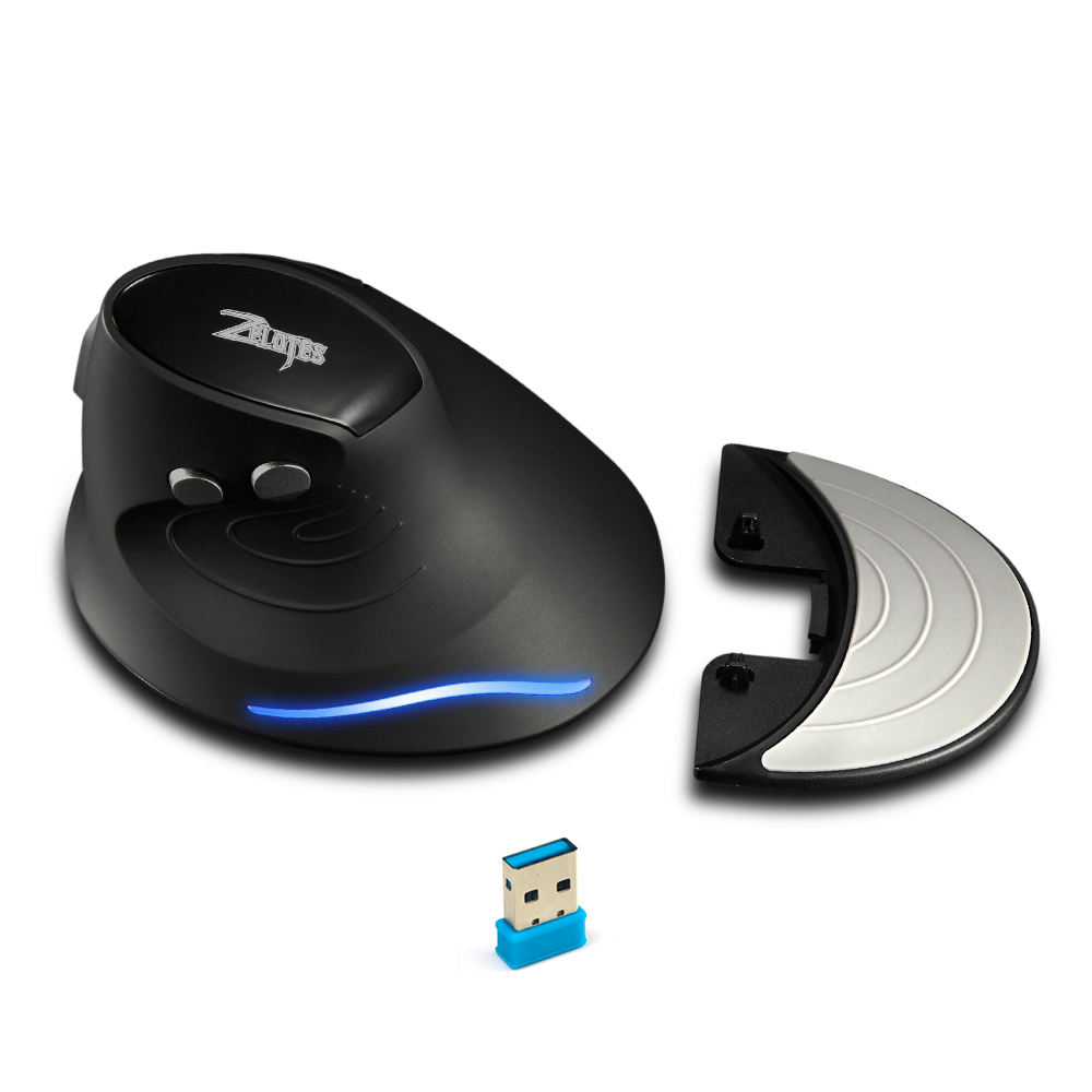 ZELOTES F-17 Wireless Vertical Mouse,LED Blue Backlit Ergonomics Customizable 2.4G Wireless Gaming Mouse