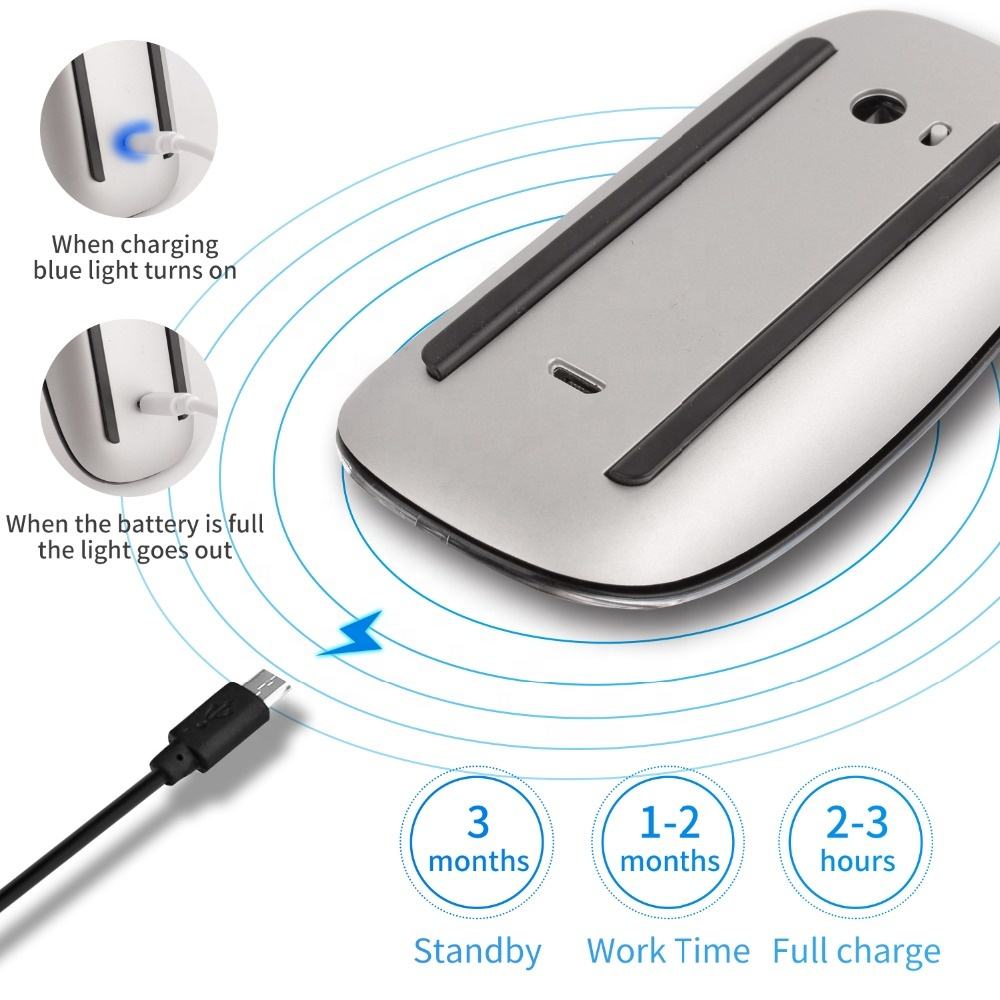 Ultra-Thin Portable Slim Silent Office Mice Multi Arc White BT Rechargeable Wireless Magic Touch Mouse for Mac Laptop