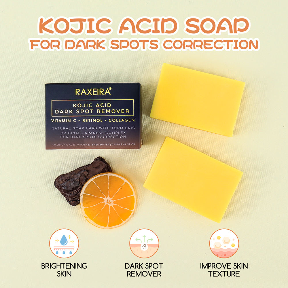 Kojic Acid Dark Spot Remover Soap Bars with Vitamin C, Retinol, Collagen