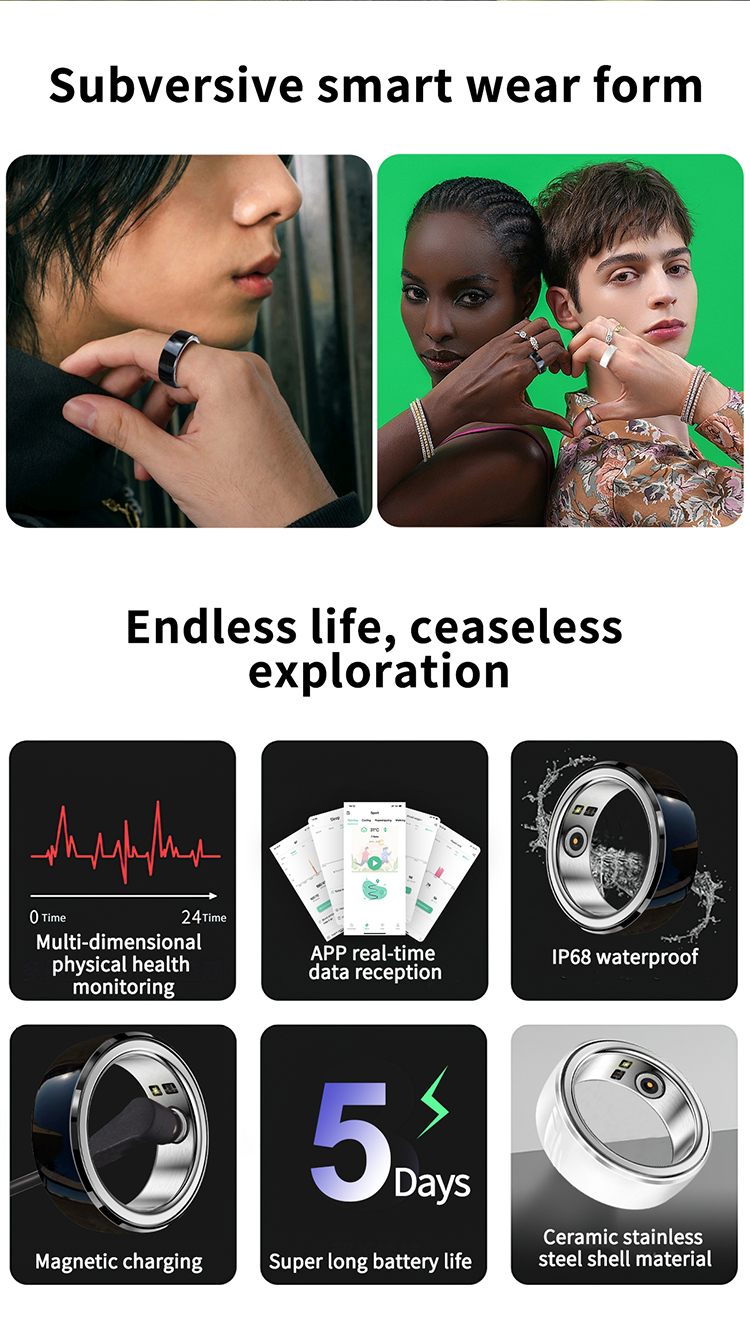 Smart Rings with Health Sleep Monitor Fitness Tracker Heart Rate Blood Oxygen Blood Pressure Test Smart Finger