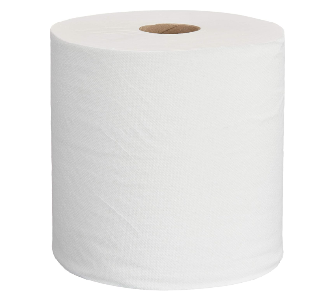 White hand paper towel roll, towel 600ft, 100% recycled paper