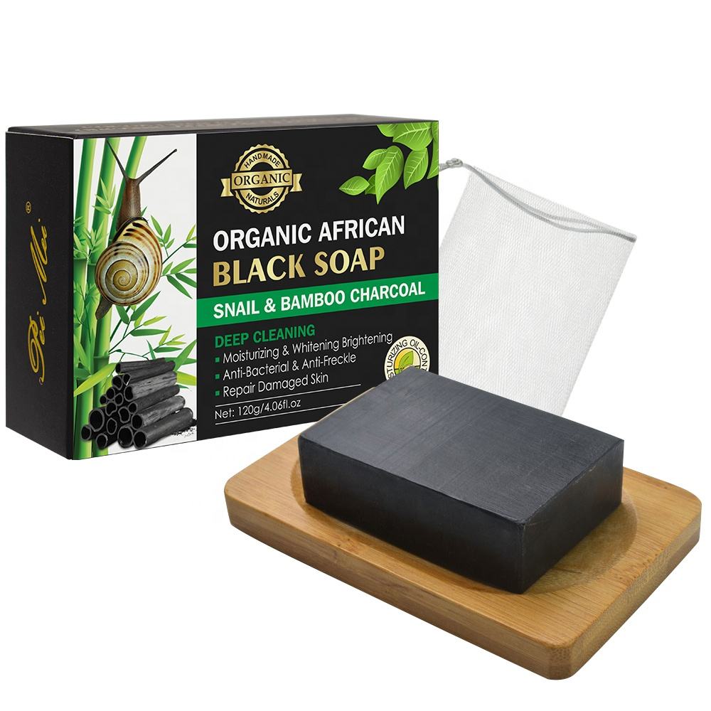 Organic African Snail & Bamboo Charcoal Handmade Black Soap for Women Men Deep Cleaning Oil Control Whitening