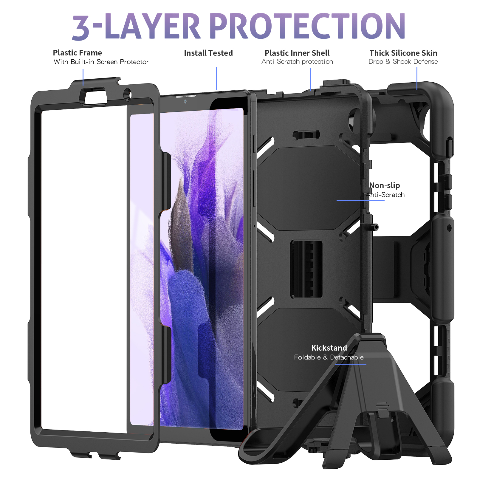 Heavy Duty Rugged Silicone Tablet Case for Samsung Galaxy Tab A7 Lite 2021 T220 T225 Shockproof Cover With Screen Protector