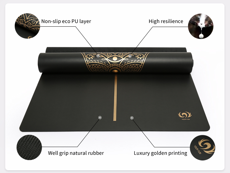 5mm extra large custom gold printed black rubber yoga mat PU