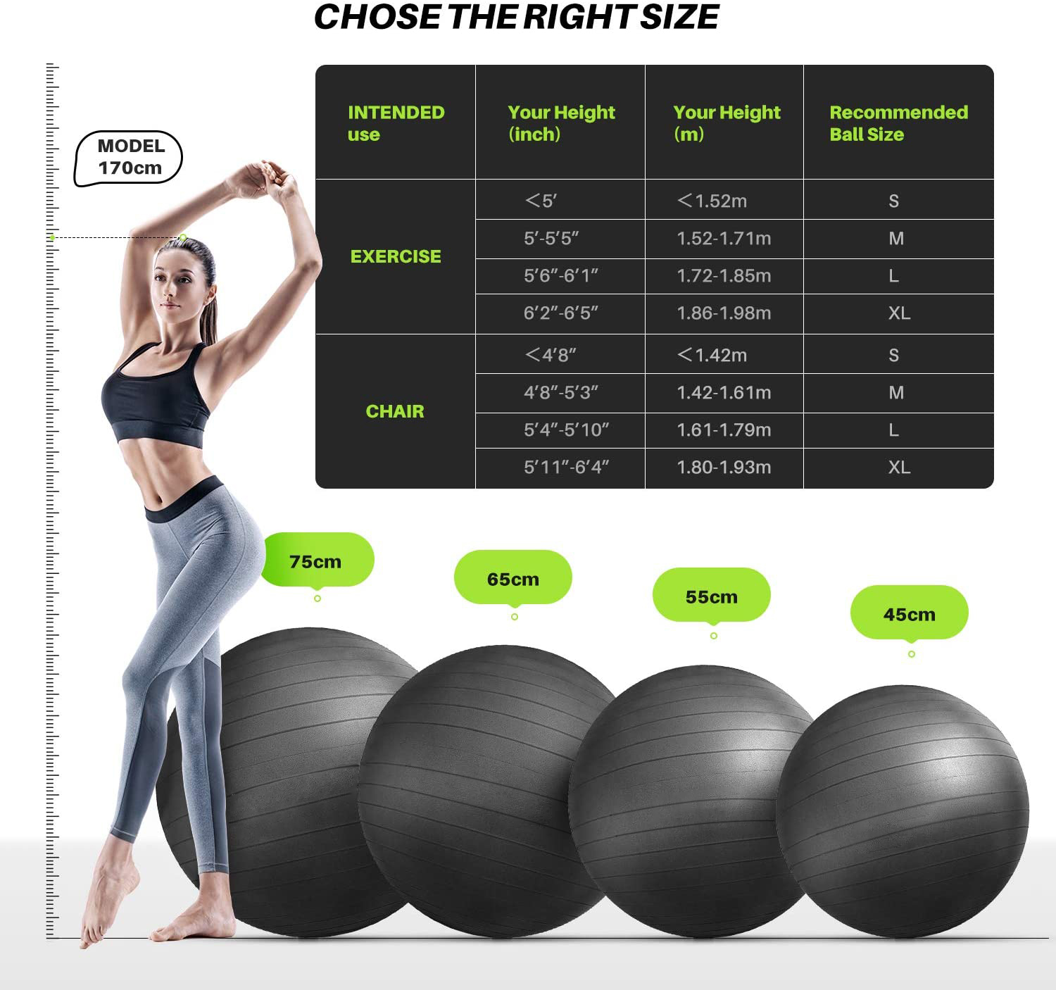 Big Black Yoga Balls Exercise Ball for Yoga 55cm 65cm with Air Lift