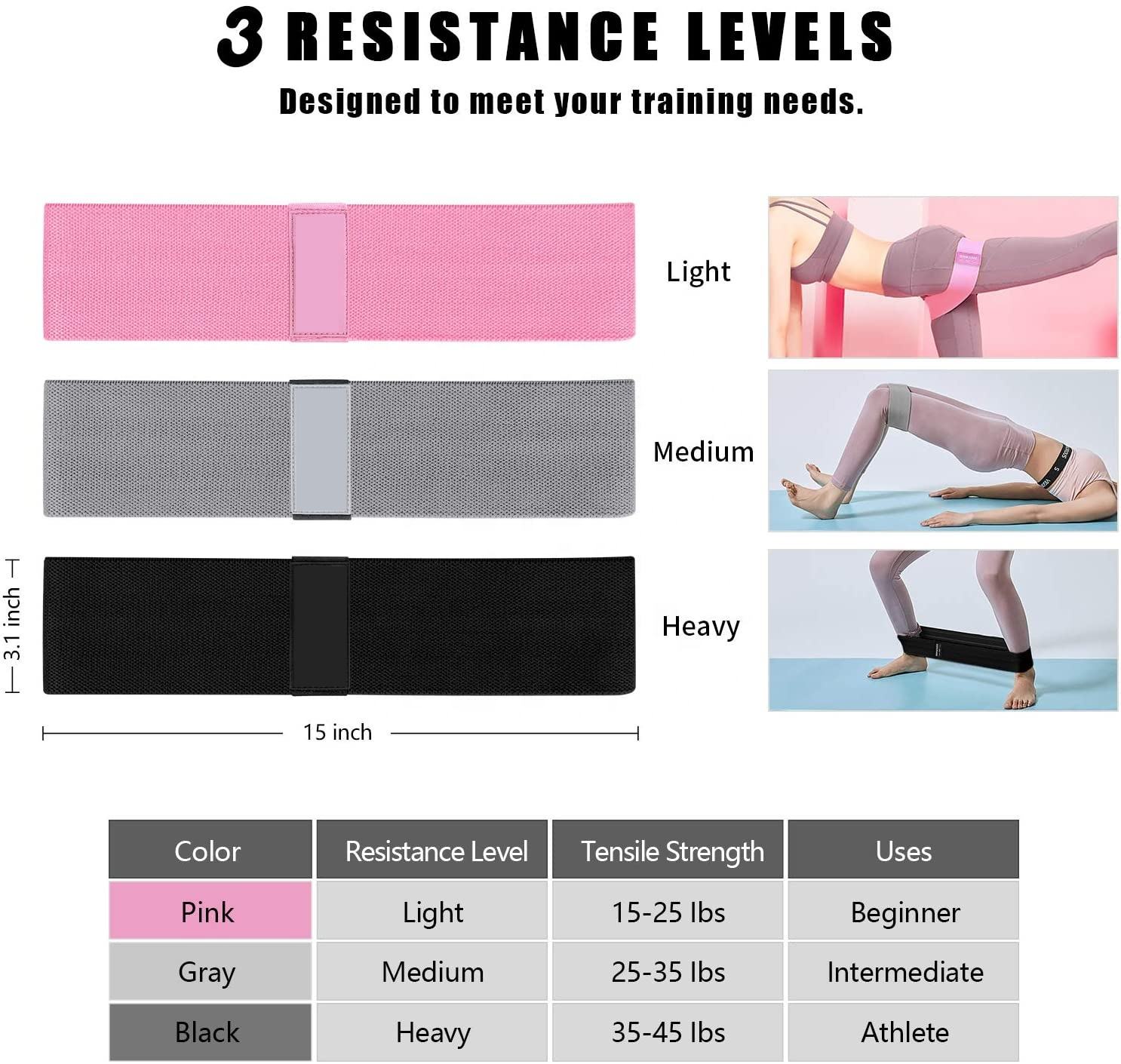 Non Slip Elastic Booty Exercise Belt Workout Bands Women Sports Fitness Resistance Bands for Legs and Butt Exercise Bands