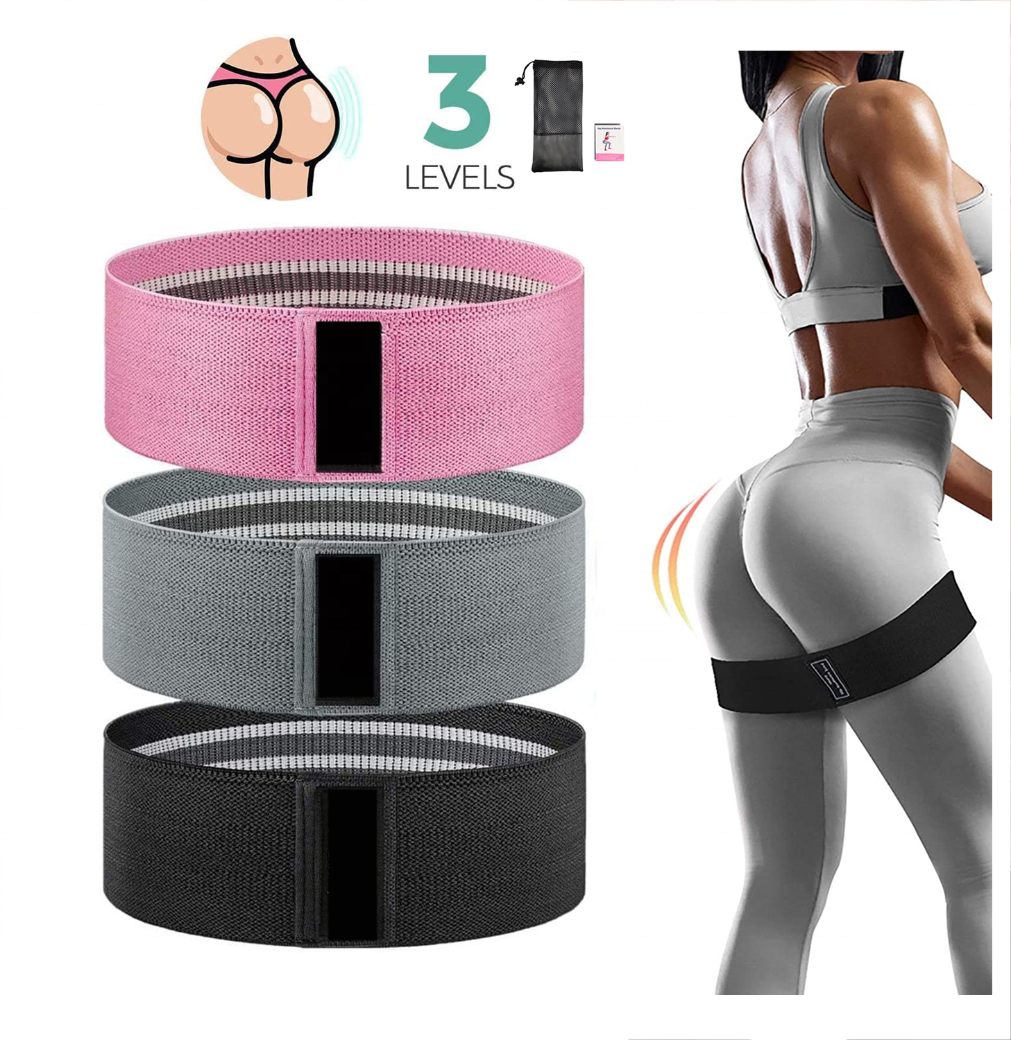 Non Slip Elastic Booty Exercise Belt Workout Bands Women Sports Fitness Resistance Bands for Legs and Butt Exercise Bands