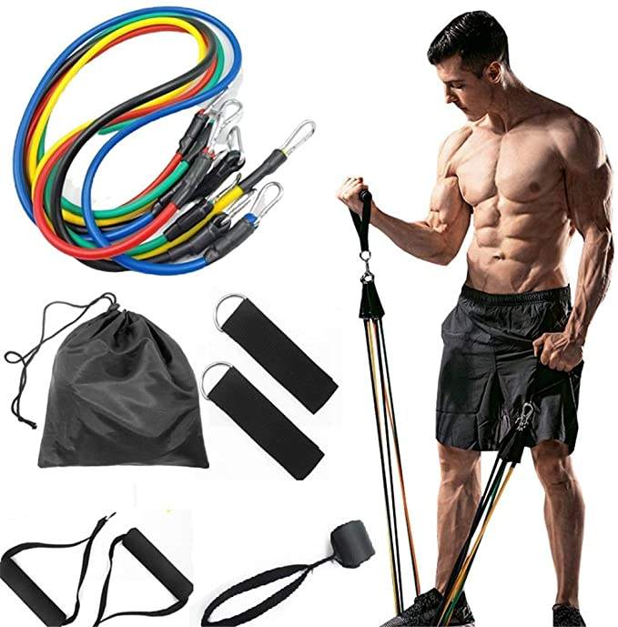 5 levels heavy duty adjustable gym fitness workout elastic 11pcs latex resistance bands tube set