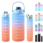 Wholesale 3 In 1 Set Botol Minum BPA Free 2L Plastic Motivational Gym Sports Botellas De Agua Water Bottle