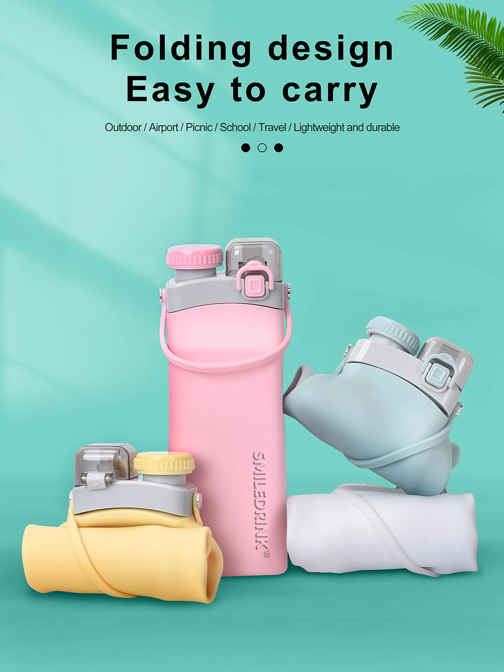 Designed Foldable Silicone Sports Drink Water Bottle gym Collapsible Reusable Water Bottle