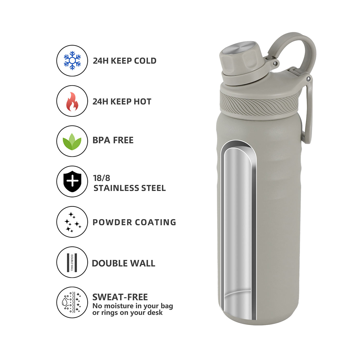 AS 18oz stainless steel insulated sports water bottles