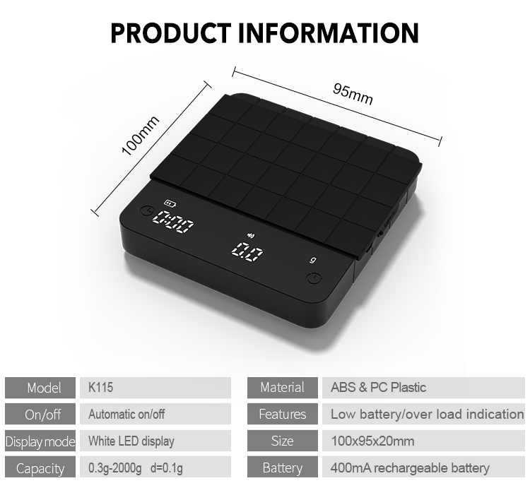 Portable Mini 99 Minutes Automatic Timing LED Display Electronic Rechargeable Espresso Digital Coffee Scale