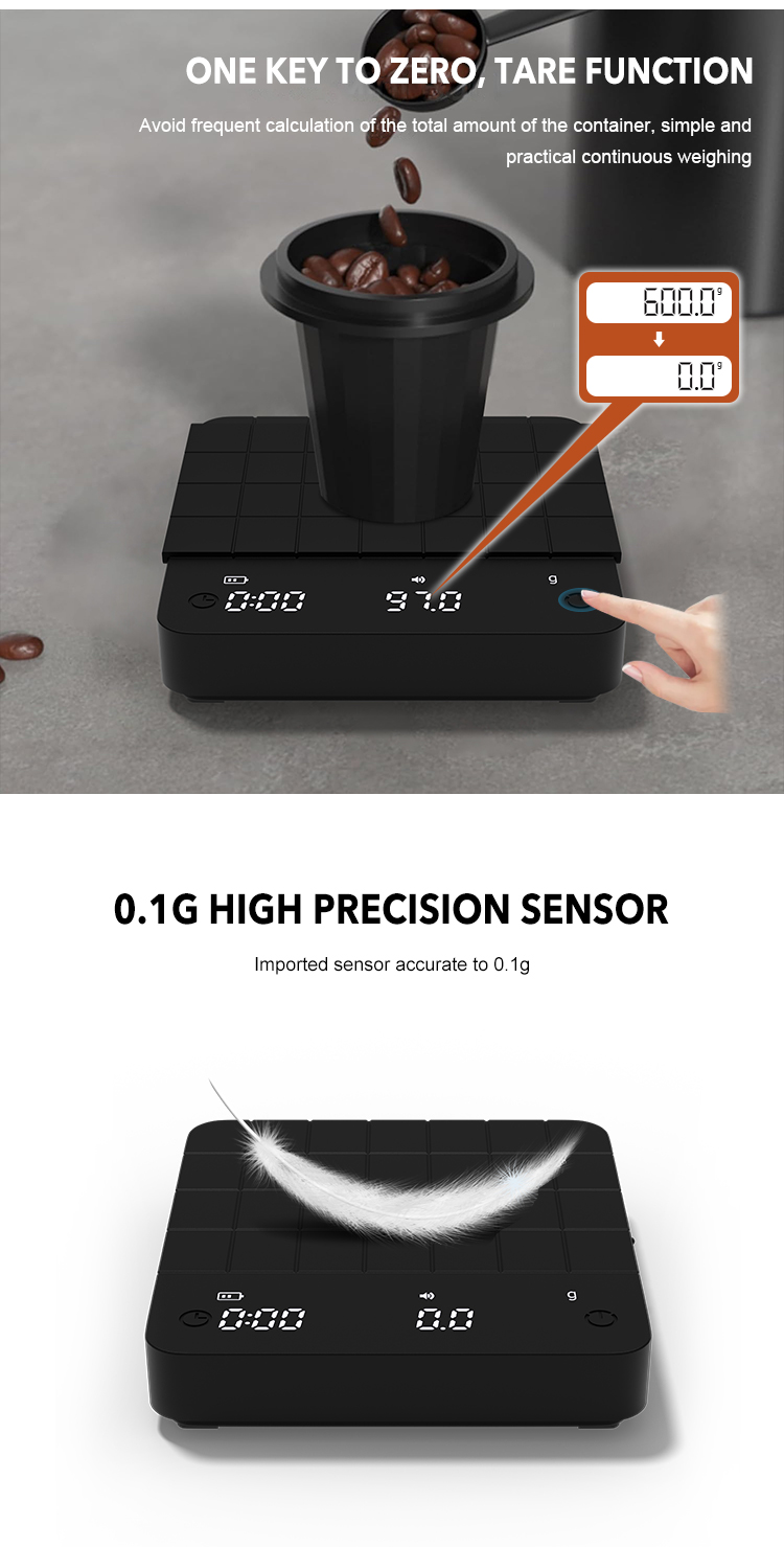 Portable Mini 99 Minutes Automatic Timing LED Display Electronic Rechargeable Espresso Digital Coffee Scale