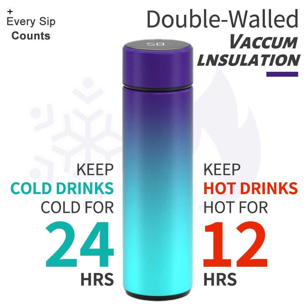 Top Seller Vacuum Insulated Smart Water Cup 500ml LED Vacuum Flask Stainless Steel Smart Water Bottle