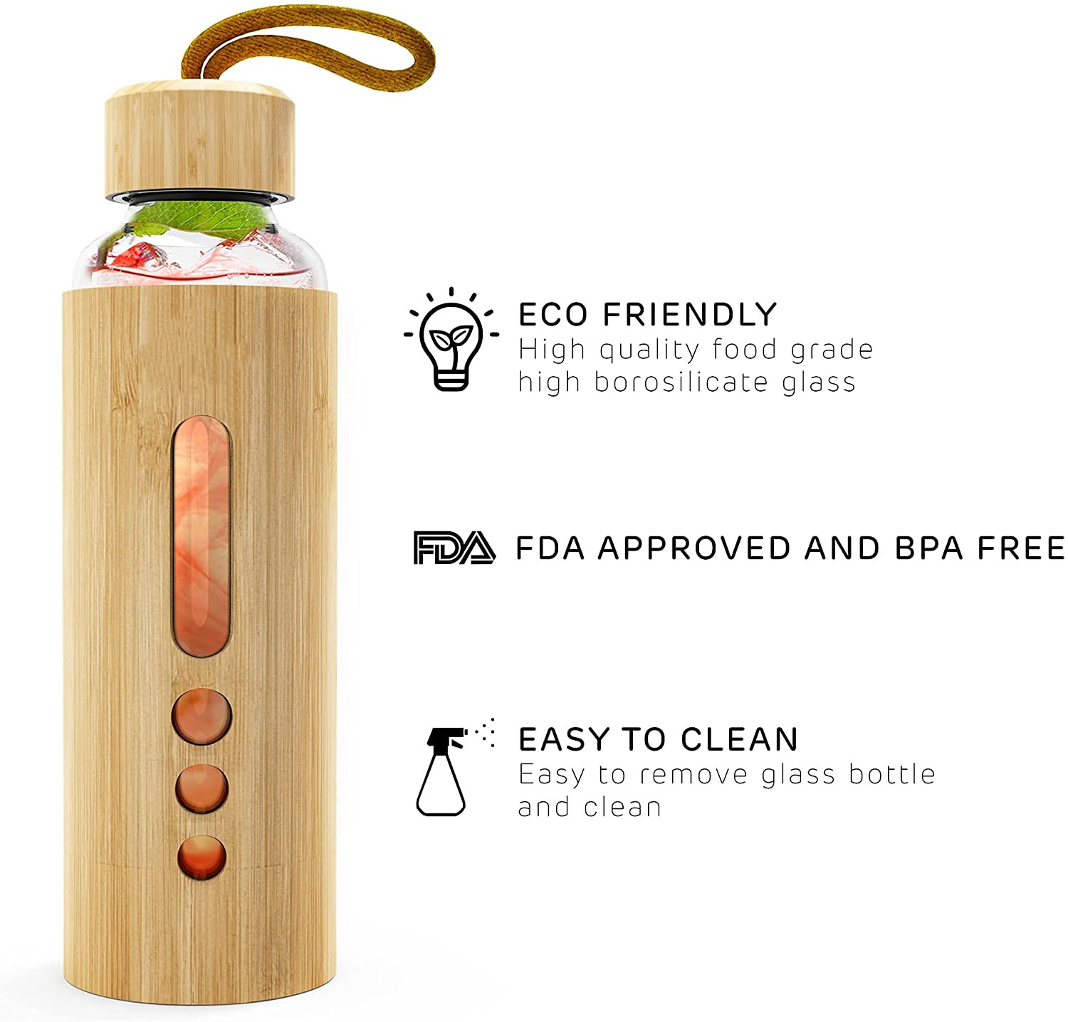 Eco Friendly High Borosilicate Glass 500-600ml Bamboo Glass Water Bottle With Wooden Lid