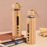 Eco Friendly High Borosilicate Glass 500-600ml Bamboo Glass Water Bottle With Wooden Lid