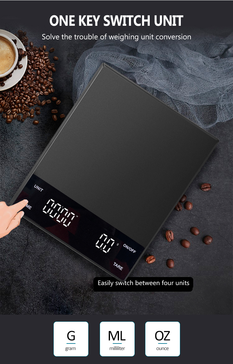 Customized 3kg 0.1g Rechargeable Digital Electronic Timing Balance Kitchen Scales Timemore Coffee Scale With Timer