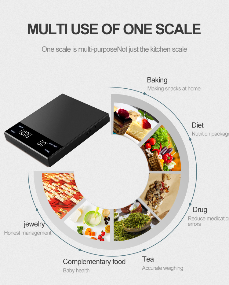 Customized 3kg 0.1g Rechargeable Digital Electronic Timing Balance Kitchen Scales Timemore Coffee Scale With Timer