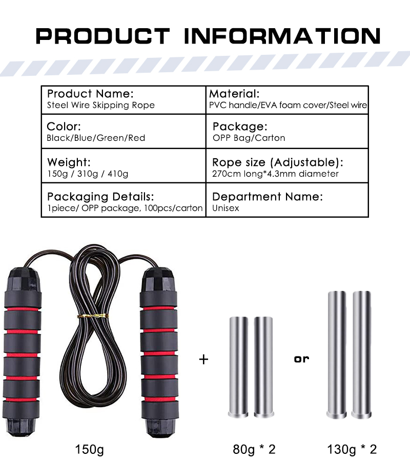 YIWU Custom Best Seller Fitness Workout Weighted Handle Steel Wire Adjustable Speed Skipping Rope Jump Rope