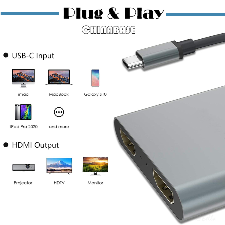 2-Port Multi Monitor USB Type C Dual HDMI Adapter