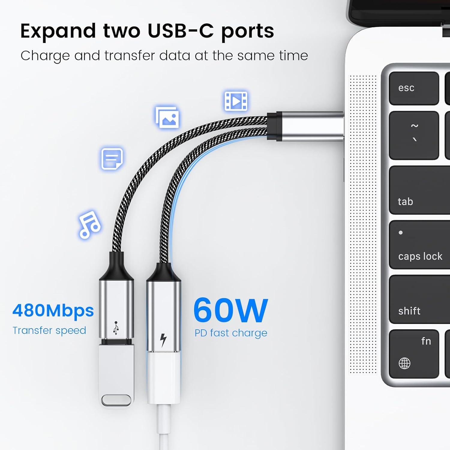 High quality Usb Type C Splitter Cable Male To 2 port Female usb splitter