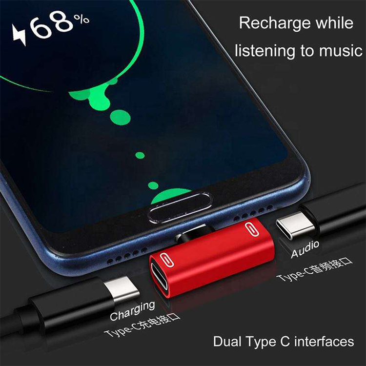 Waterproof 2 in 1 USB C Splitter Type C Male to Dual Type C Female Headphone Charger Adapter Splitter Converter