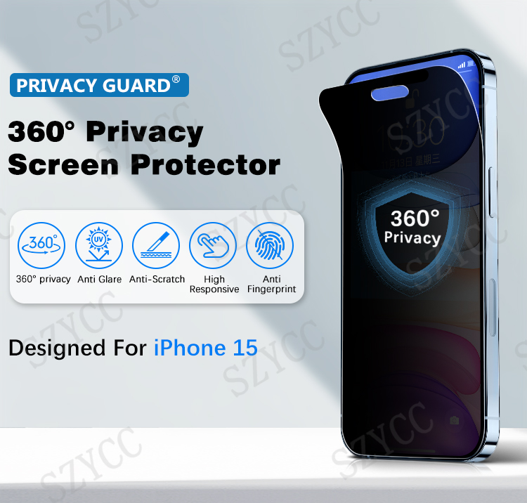 Good Quality Anti Blue Light Anti Peep Anti Spy 360 Degree Privacy Screen Protector For Iphone 15 Series