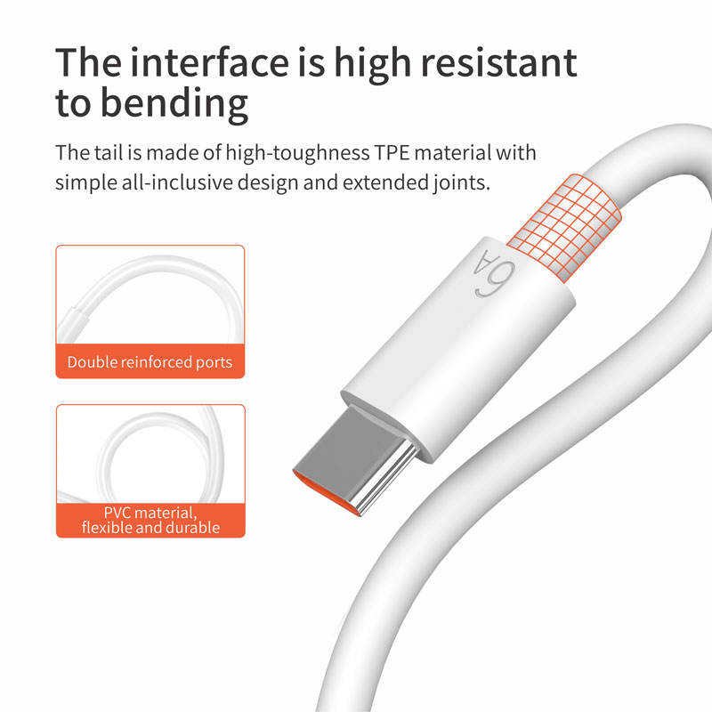 6A Super Fast Charge 66W USB C Charging Cable is for Samsung/Huawei/Xiaomi/MacBook/MateBook Type C Data Cable