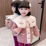 Girls new fashion Fluffy lapel outerwear children’s winter thicken Cotton-padded clothes winter clothes for kids