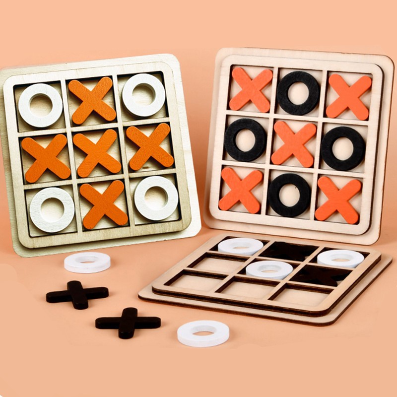 Wooden Noughts and Crosses Tic Tac Toe Board Games Educational Toy Kids Adults Classic